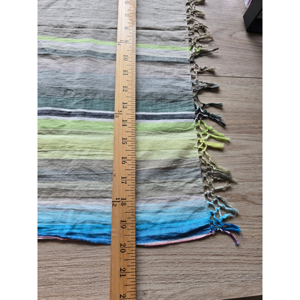 Paul Smith Jeans 1946 Striped Tassel Scarf Lightweight Gray Blue Green coastal - Picture 4 of 5
